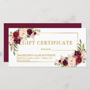 Certificado de obsequio acuático Floral Burgundy G