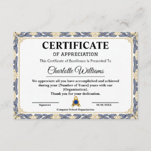 Certificado de Oro de Agradecimiento por Años de S