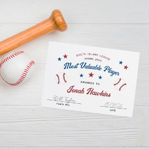 Certificado de premio del equipo de béisbol infant