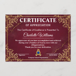 Certificado de Reconocimiento al Empleado Rojo Oro