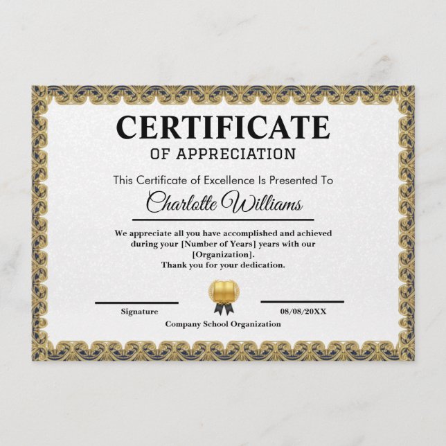 Certificado de Reconocimiento de Agradecimiento al (Anverso)