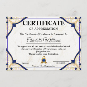 Certificado de Reconocimiento de Empleado Azul Oro