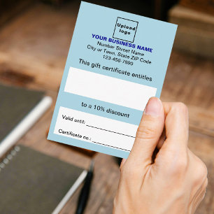 Certificado de regalo azul claro para negocios