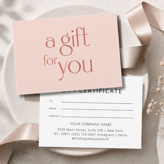 Certificado de regalo beige con rubor moderno (Modern Blush Beige Gift Certficate)