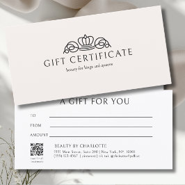 Certificado de regalo beige del salón Elegant Crow