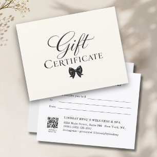 Certificado de regalo beige negro con lazo elegant
