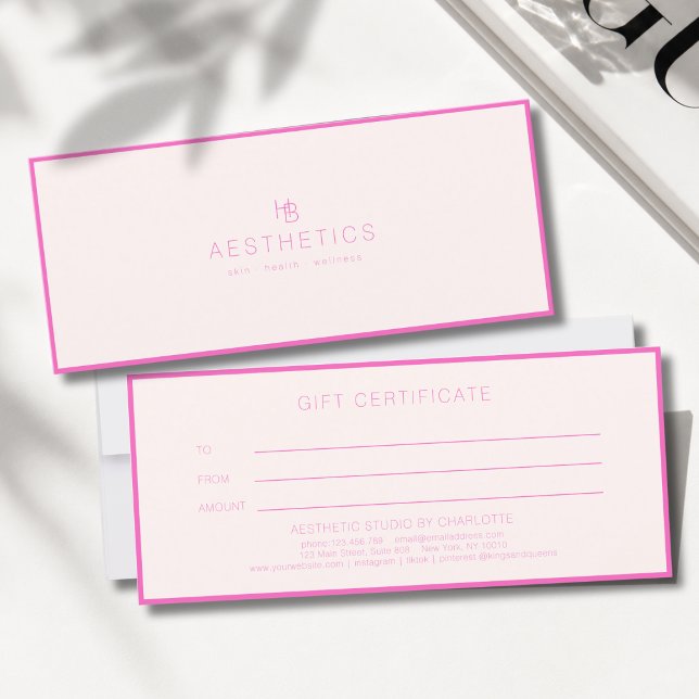 Certificado de Regalo Beige-Rosa Monograma Minimal (Minimal Monogram Beige-Pink Gift Certificate)