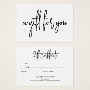 Certificado de regalo blanco de guión minimalista