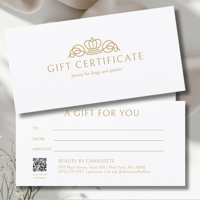 Certificado de regalo blanco del salón Elegant Cro (Elegant Crown Salon White Gift Certificate)