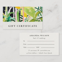 Certificado de regalo botánico de follaje tropical