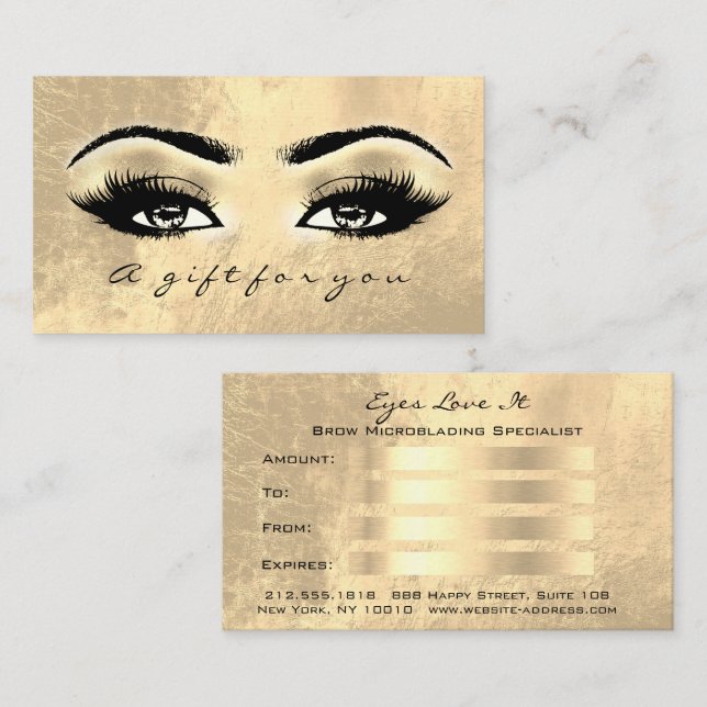 Certificado de regalo Brows Makeup Gold Lashes Maq (Anverso / Reverso)