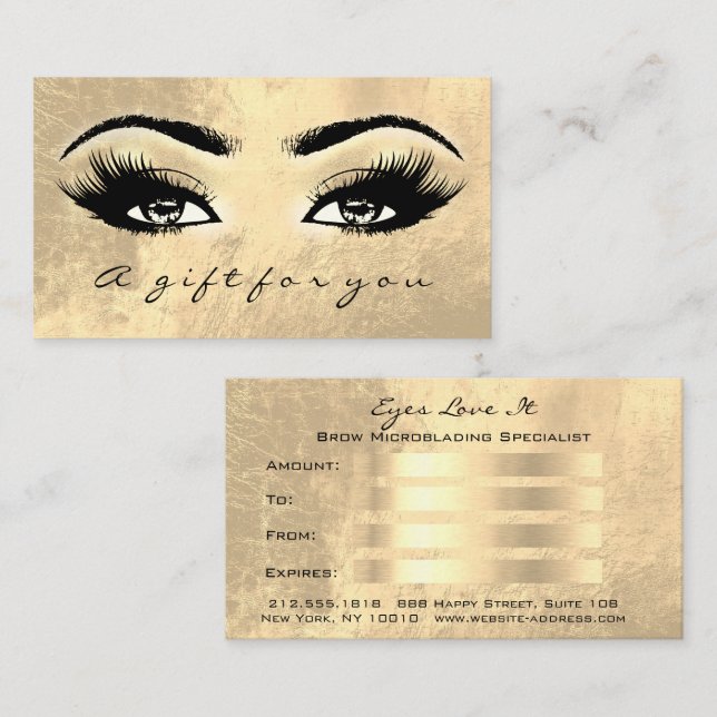 Certificado de regalo Brows Makeup Gold Lazas Bell (Anverso / Reverso)
