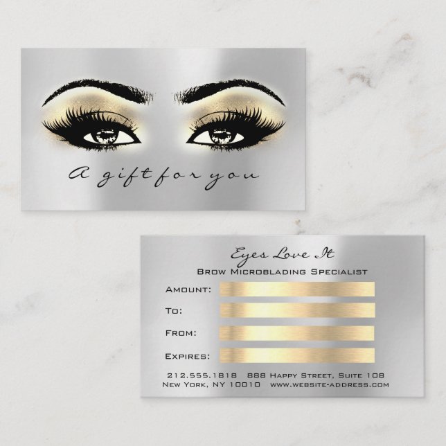 Certificado de regalo Brows Silver Gold Lashes Maq (Anverso / Reverso)