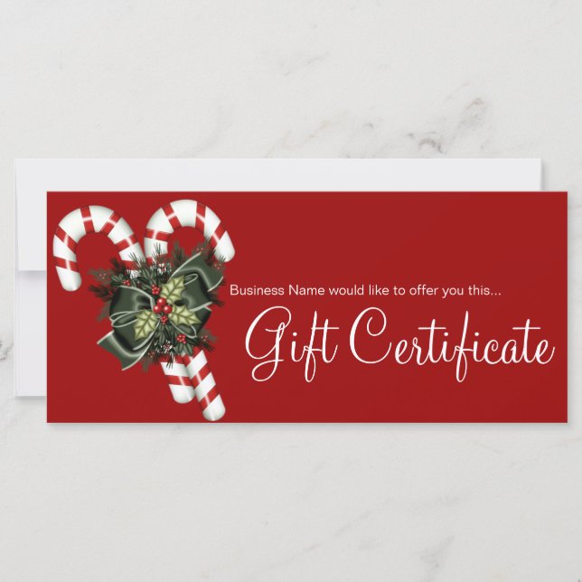 Certificado de regalo Candy Canes & Dark Green Bow (Anverso)