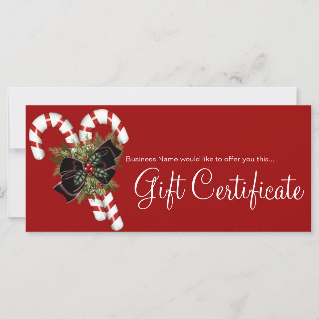 Certificado de regalo Candy Canes & Dark Red Bow (Anverso)
