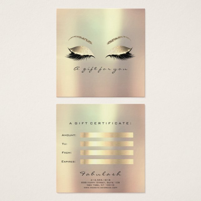 Certificado de regalo Champaign Gold Lashes de maq (Anverso y reverso)
