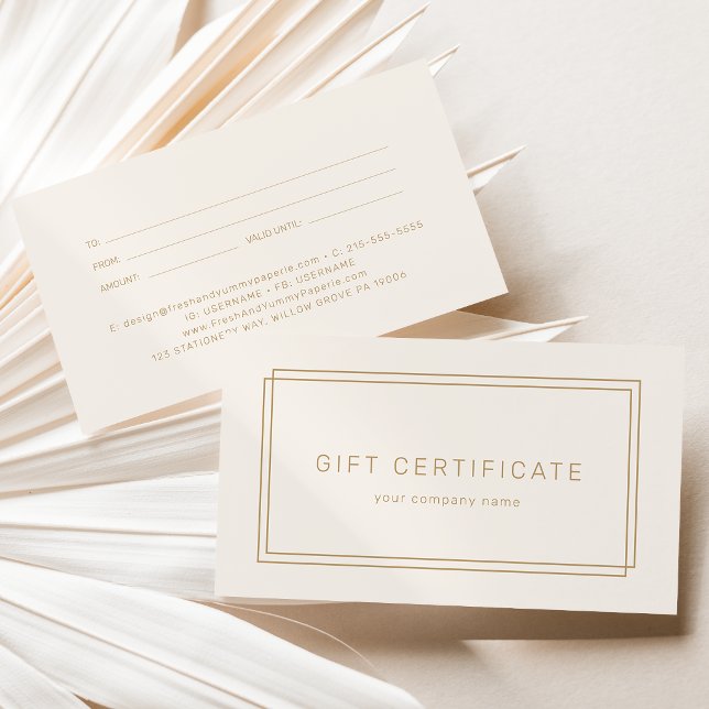 Certificado de regalo comercial Avery Crema Dorado (AVERY Vintage Gold Cream Business Gift Certificate)
