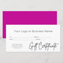 Certificado de regalo comercial con logotipo de sc