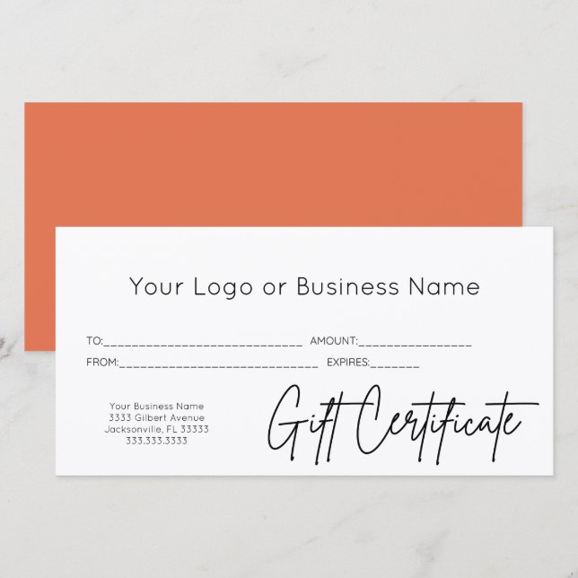 Certificado de regalo comercial con logotipo de sc (Anverso / Reverso)