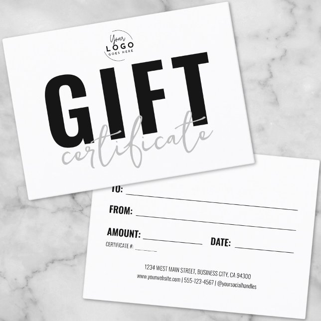 Certificado de regalo comercial con logotipo moder (Modern Logo Script Business Gift Certificate)