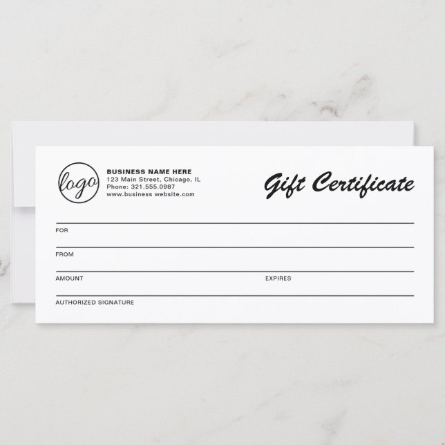 Certificado de regalo comercial con logotipo simpl (Anverso)