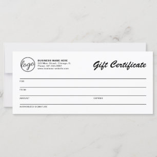 Certificado de regalo comercial con logotipo simpl