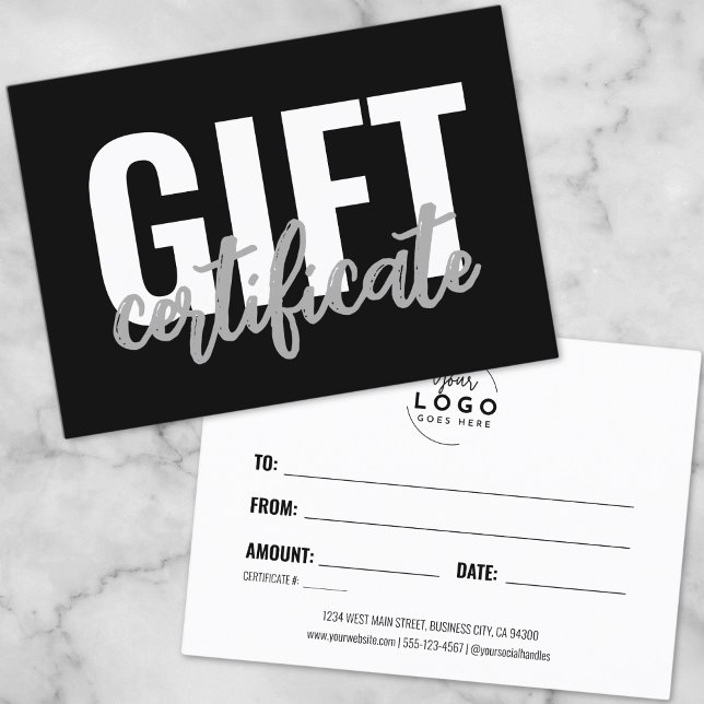 Certificado de regalo comercial con script simple  (Logo Simple Script Business Gift Certificate)