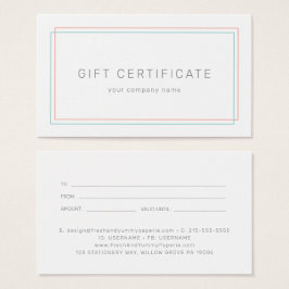 Certificado de regalo comercial coral y azul turqu