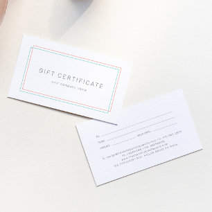 Certificado de regalo comercial coral y azul turqu