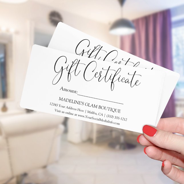 Certificado de regalo comercial de guión de caligr (Customize to change your personalized text style, size, color or to add more text to back.)