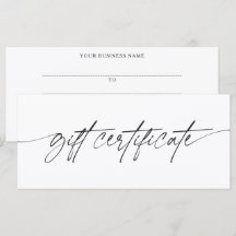 Certificado de regalo comercial de guión moderno y