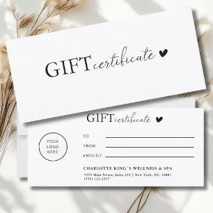 Certificado de regalo comercial de logotipo especí