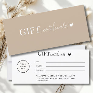 Certificado de regalo comercial de logotipo especí