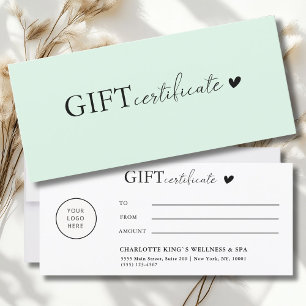 Certificado de regalo comercial de logotipo especí