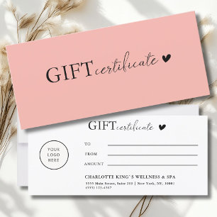 Certificado de regalo comercial de logotipo especí