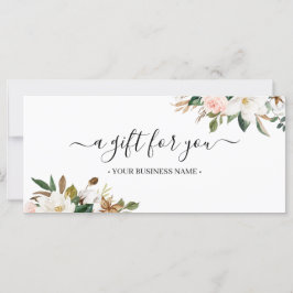 Certificado de regalo comercial de magnolia y hoja