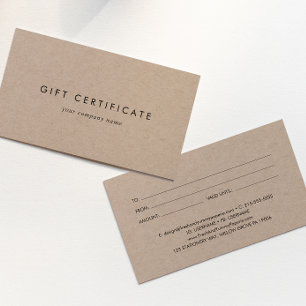 Certificado de regalo comercial de papel Kraft par