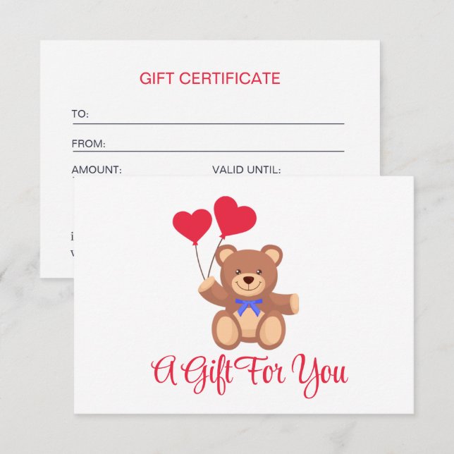 Certificado de regalo comercial de Teddy Memory Be (Anverso / Reverso)