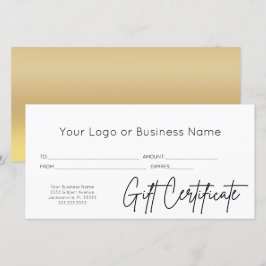 Certificado de regalo comercial del logotipo Gold 