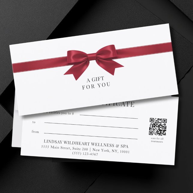 Certificado de regalo con código QR de lazo blanco (Elegant White Bow QR Code Gift Certificate)