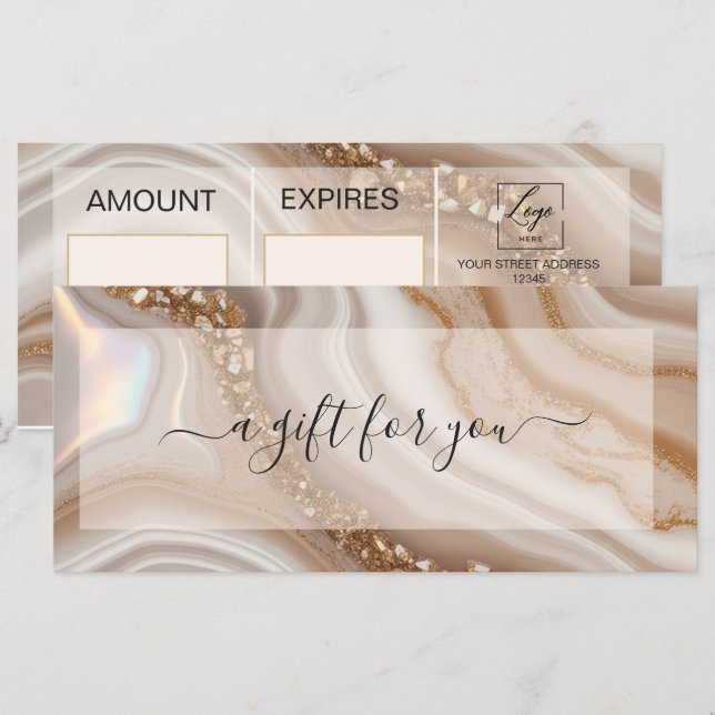 Certificado de regalo de acuarela beige dorado (Anverso / Reverso)