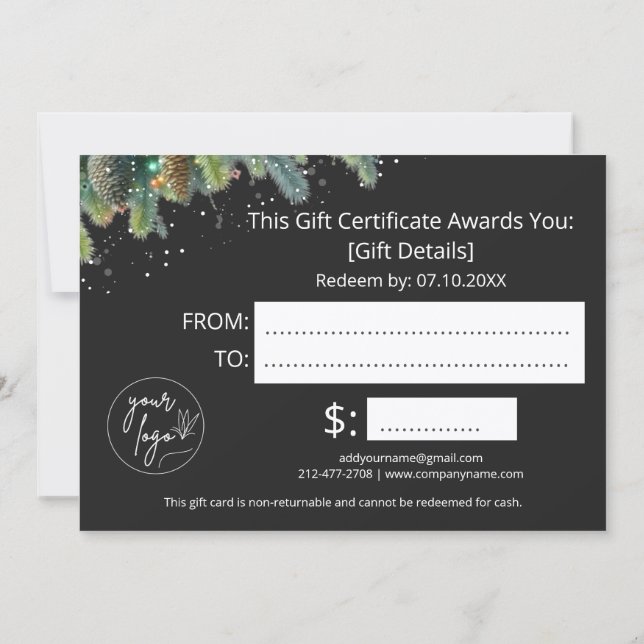 Certificado de regalo de adornos de Navidad (Reverso)