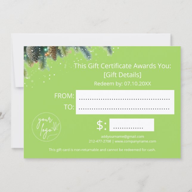 Certificado de regalo de adornos de Navidad con lo (Reverso)
