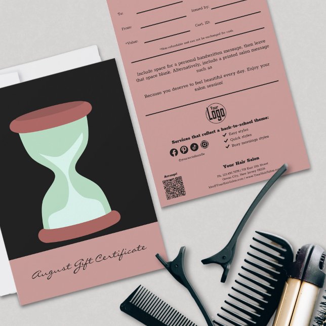Certificado de regalo de Agosto Negro Rosa de moda (Chic Pink Black August Gift Certificate)