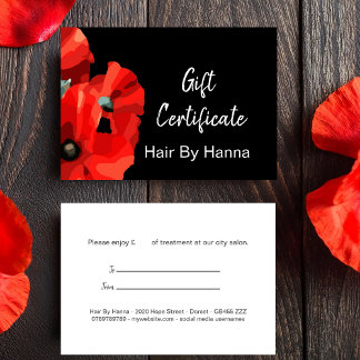 Certificado de regalo de amapola roja