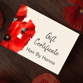 Certificado de regalo de amapola roja