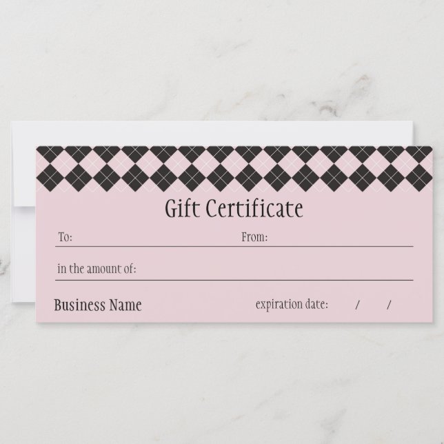 Certificado de Regalo de Argyle Rosado (Anverso)