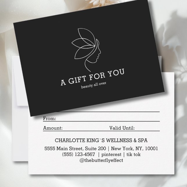 Certificado de regalo de arte de línea de belleza  (Woman Beauty Line Art Black Gift Certificate)