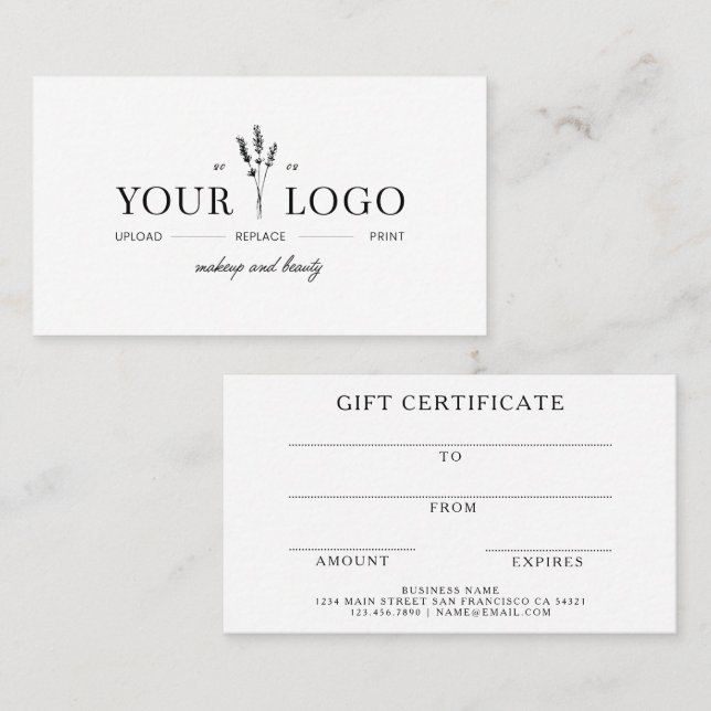 Certificado de regalo de belleza moderno Agrega tu (Anverso / Reverso)