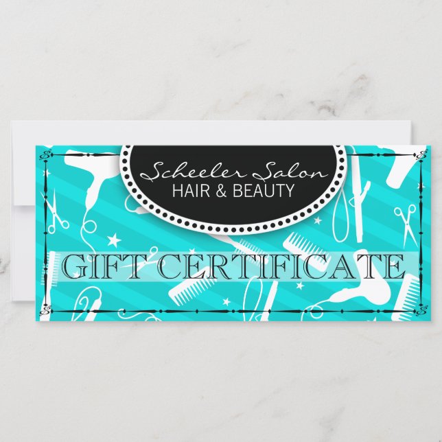 Certificado de regalo de belleza y pelo azul verde (Anverso)